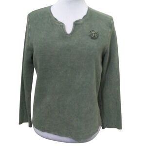 Hot Cotton by Marc Ware Olive Green Mineral Wash Waffle Knit Top Small